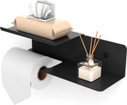 Sostegno doppio per carta igienica - contenitore per tessuti umidi - 30 x 10 cm - perforazione e adesivo - bagno cucina nero