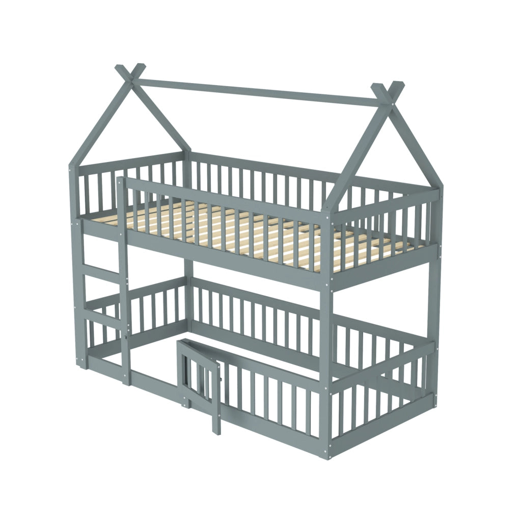 Letto a castello per bambini 90x200 cm con scala integrata e design salvaspazio grigio