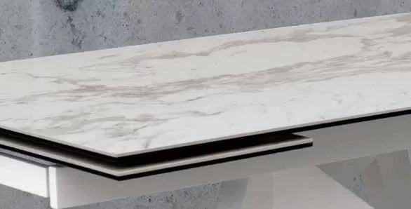 Tavolo big table piano vetro ceramica effetto marmo bianco misura l.160 p.90 h.76(aperto 240 cm)
