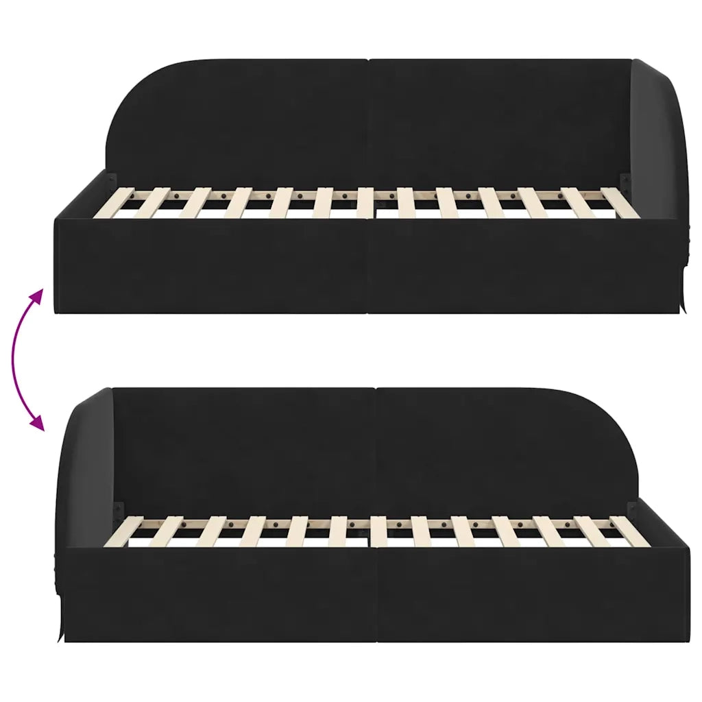 Cornice del letto ad angolo Nero 90 cm x 190 cm Velluto