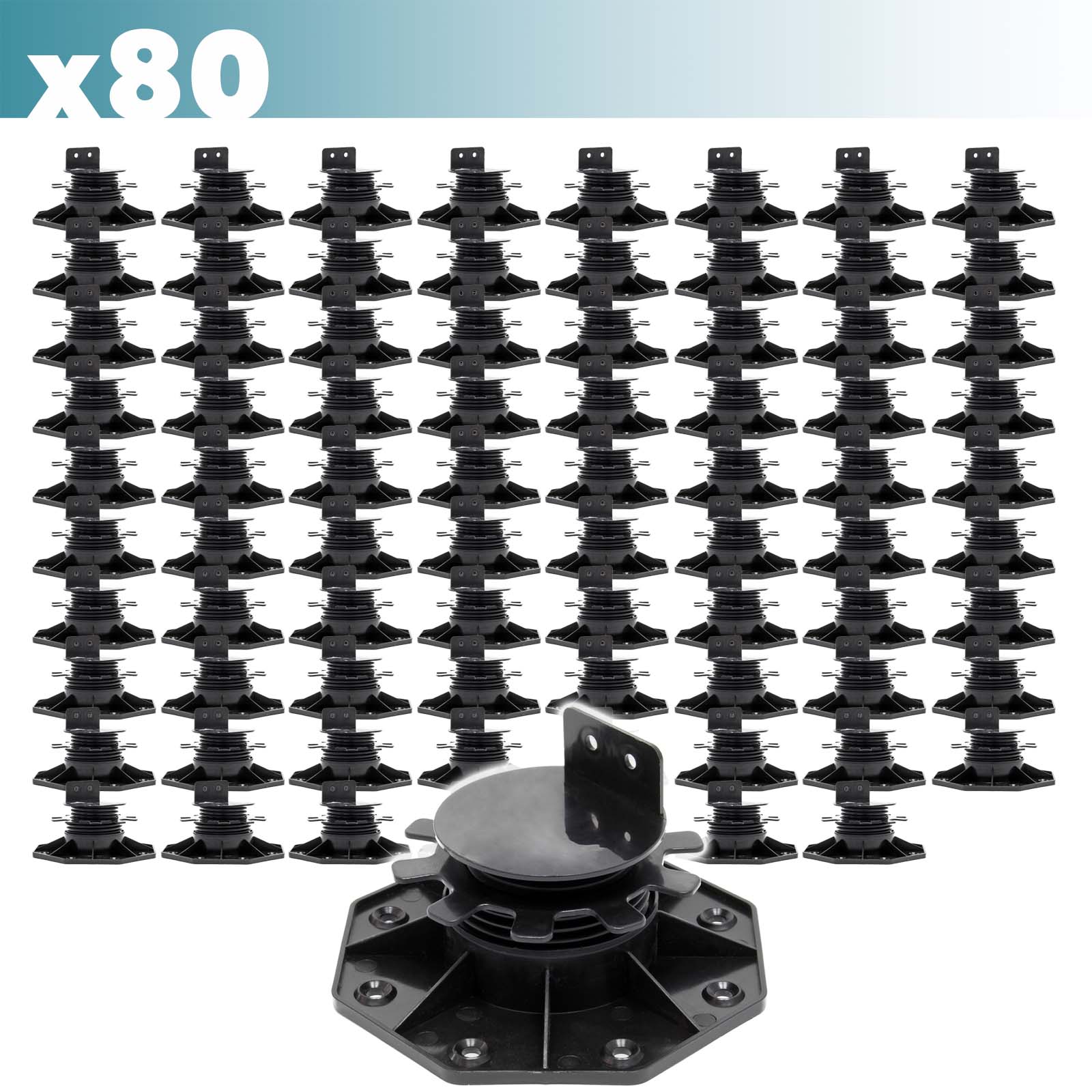 Set 80 supporti per pavimenti galleggianti, Altezza regolabile 33-64mm Max 2700 kg, Piedini Decking