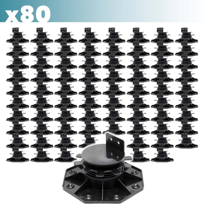 Set 80 supporti per pavimenti galleggianti, Altezza regolabile 33-64mm Max 2700 kg, Piedini Decking