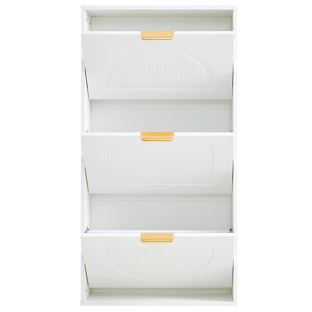 Mobile per scarpe stretto a 3 ante - Xylo - 60x24x114 cm - Bianco per corridoio o soggiorno