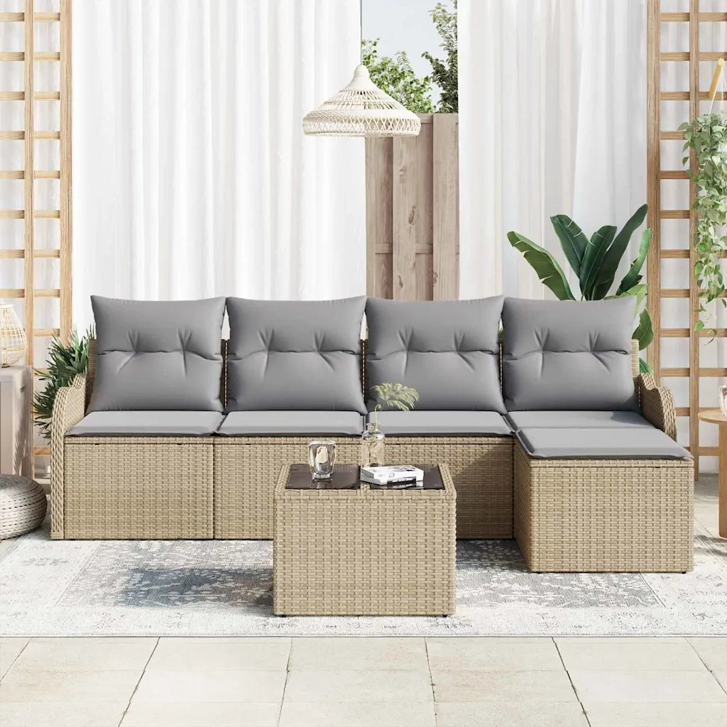 Set Divano da Giardino con cuscino 6 pcs Nero Poly Rattan 3354339