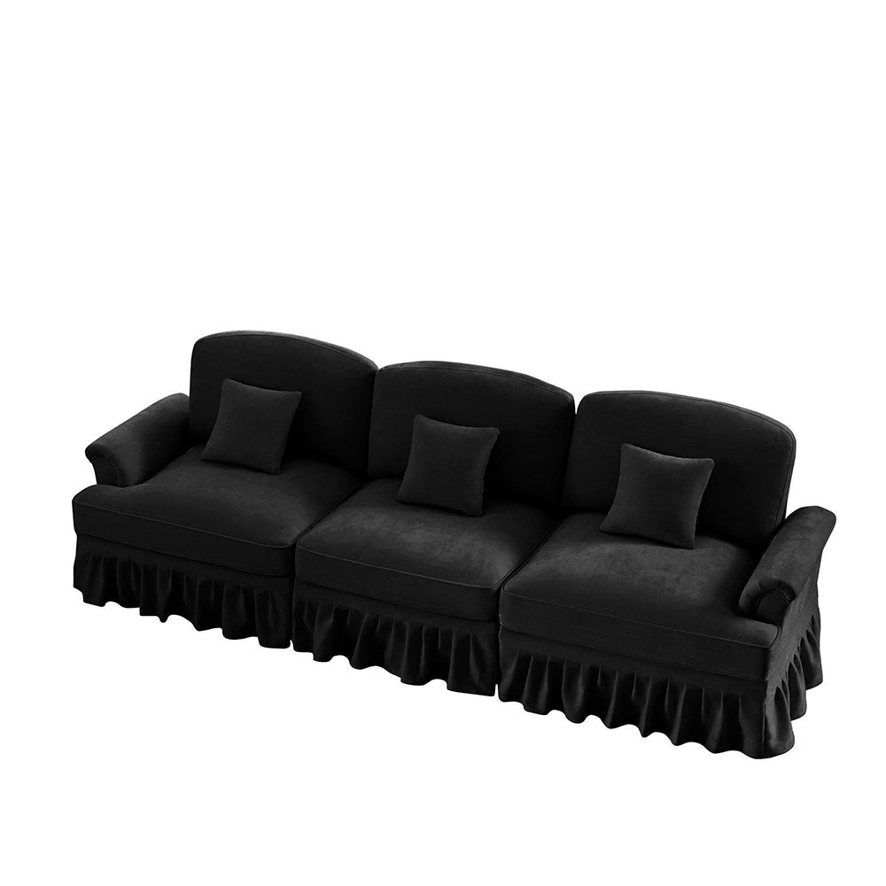 Divano 3 posti classico - Xylo - Stile mid-century, chenille, nero