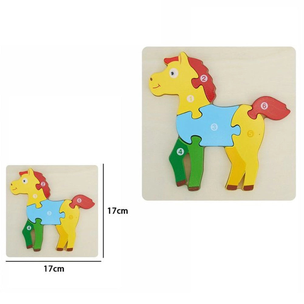 Trade Shop - Puzzle 3d Blocchi Legno Forma Di Cavallo Educativo Colorato Gioco Bambini Animali -