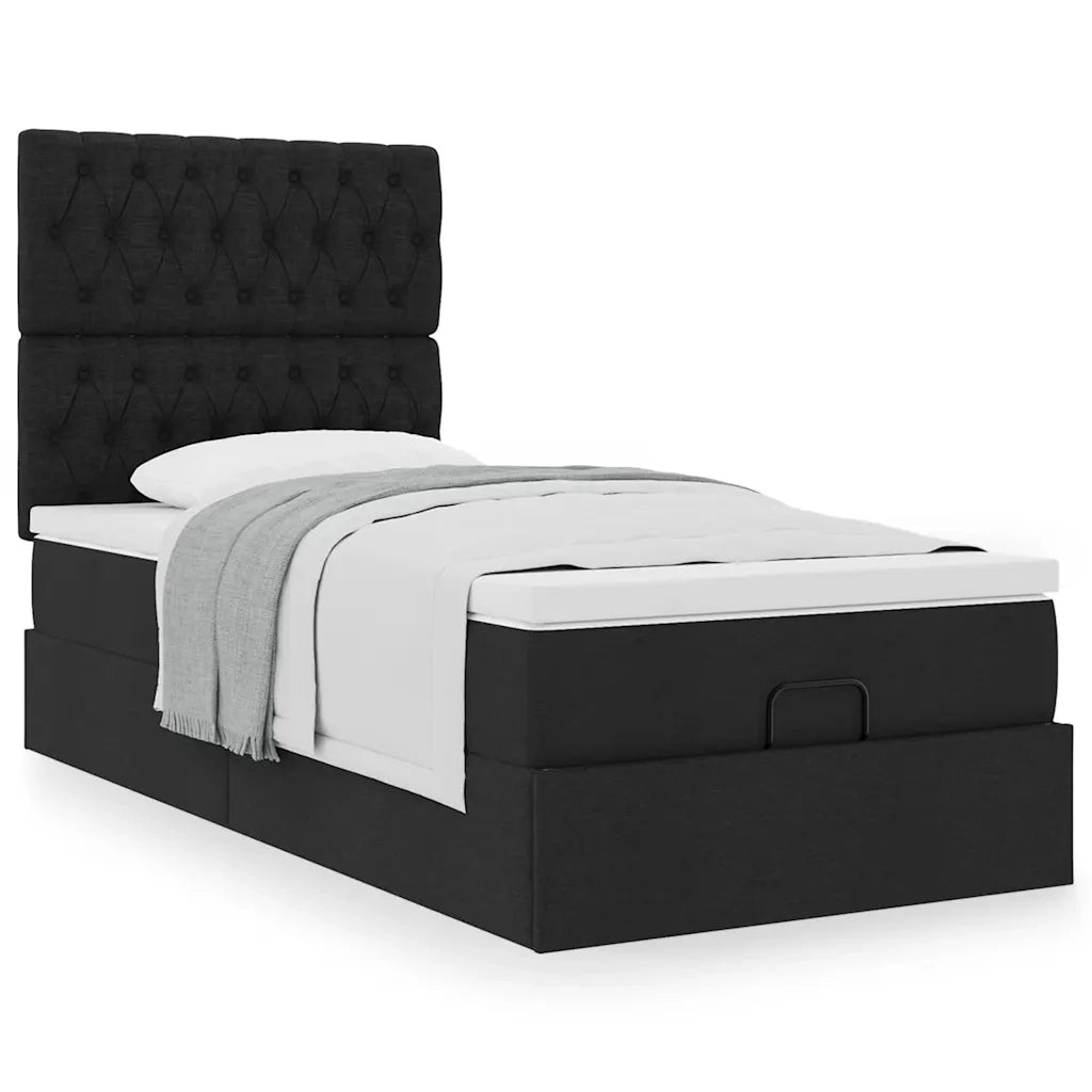 Pouf Letto con Materasso Nero 90x200 cm in Tessuto 3313211