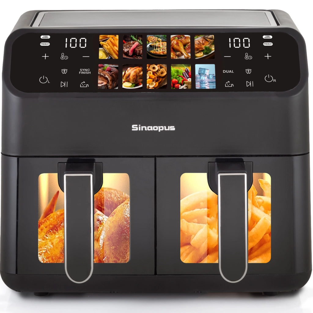 Friggitrice ad aria XXL da 9 litri con doppia camera, display a LED, tempo e temperatura regolabili da 80 a 200 ¡ãC per una cottura facile, friggitrice