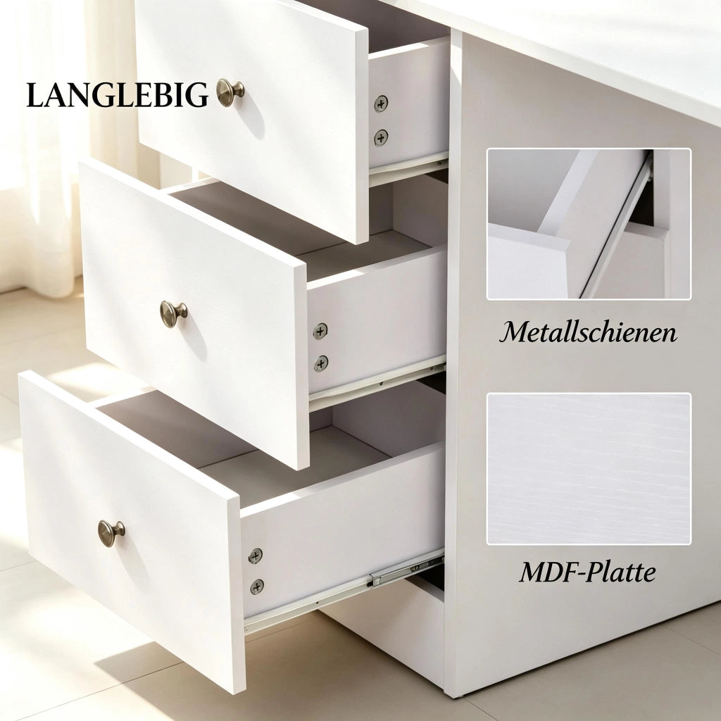 SCRIVANIA Multi-Storage 120x49x72 cm MDF e metallo Bianca 3 cassetti