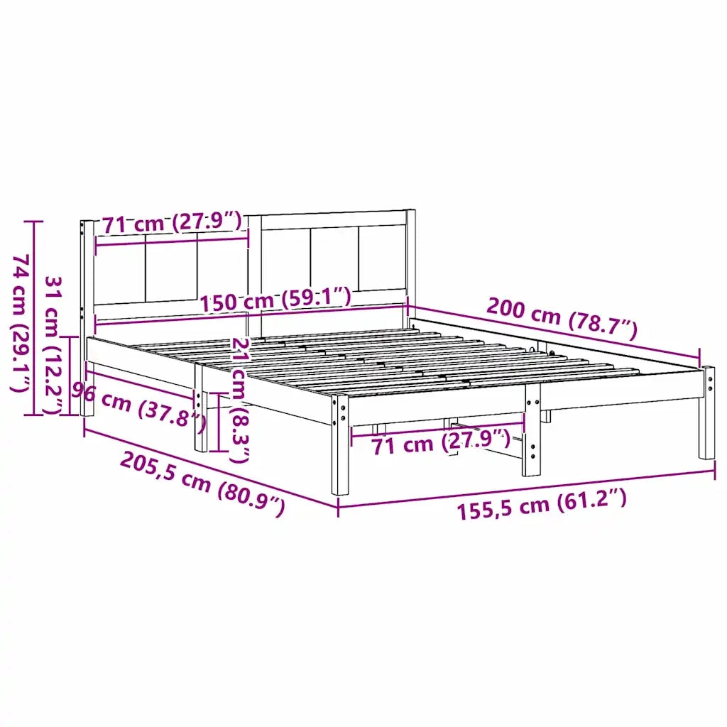 Struttura del letto Marrone 150 x 200 cm Legno massello di pino 872187