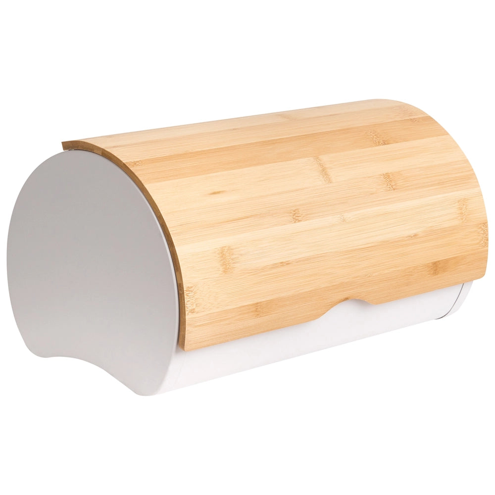 Contenitore per il pane in ferro bianco e marrone chiaro 38 x 24 x 20 cm Decorativo con coperchio in bambù Cucina scandinava moderna
