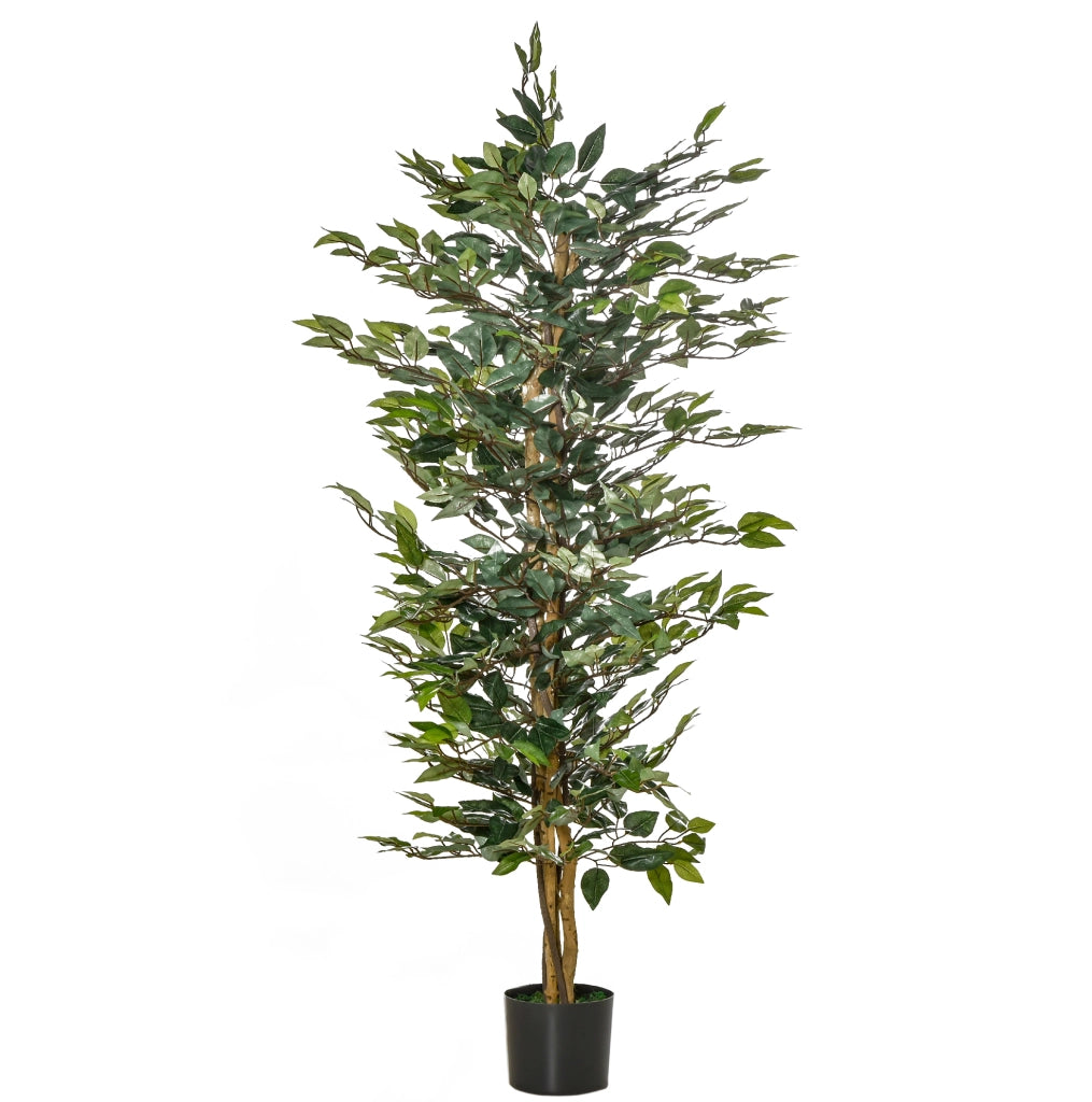 Ficus artificiale decorativo 150 cm con vaso in plastica per interno ed esterno, facile da mantenere