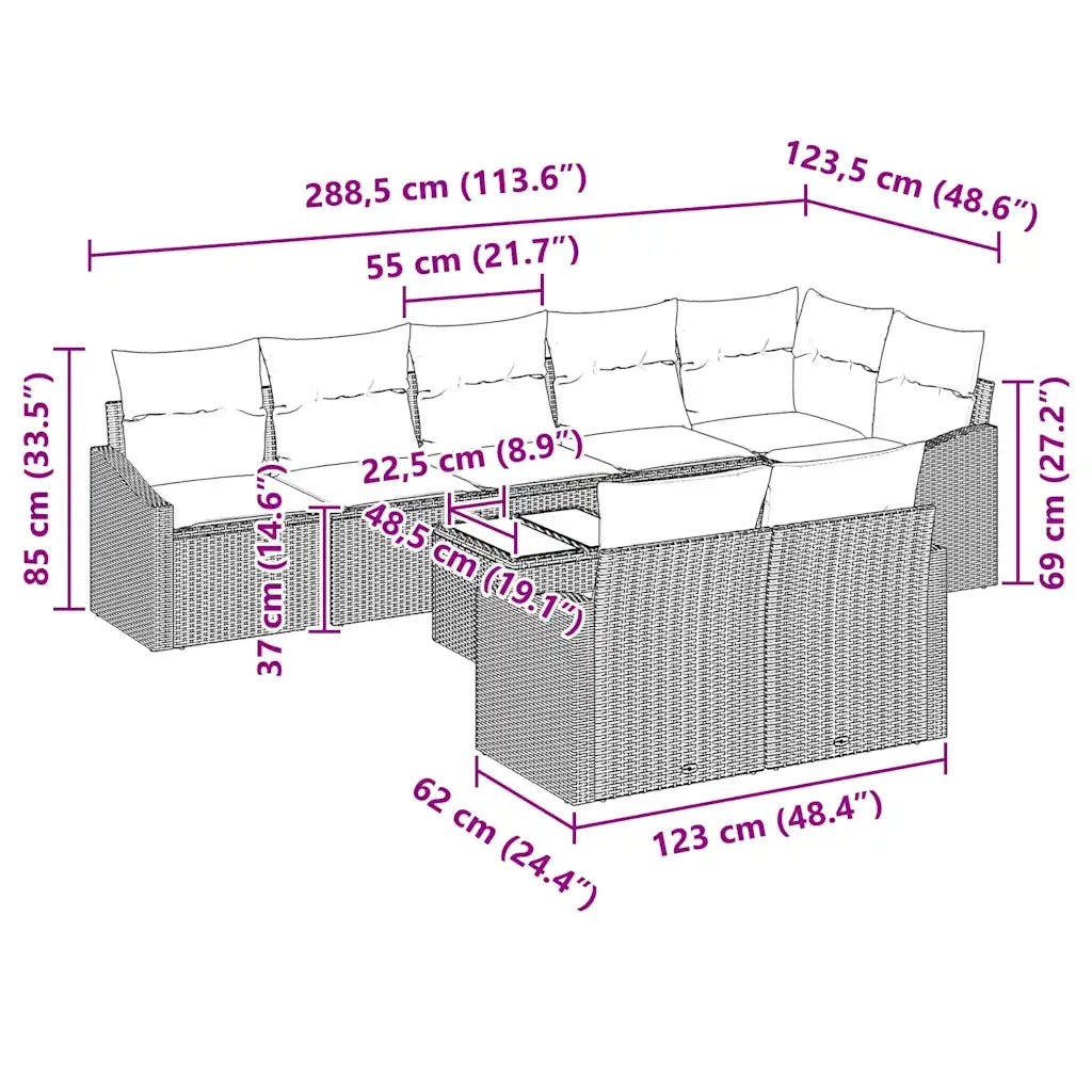 Set di divani con cuscino 9 pcs Beige polyrattan 3346781