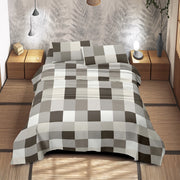 Completo Letto Matrimoniale No Stiro Set Lenzuola In Morbida Microfibra Anallergica Lenzuolo Sotto Con Angoli Elastici Fino 30 Cm, Lenzuolo Teso Sopra 2 Federe Prodotto Italiano  Chess Beige