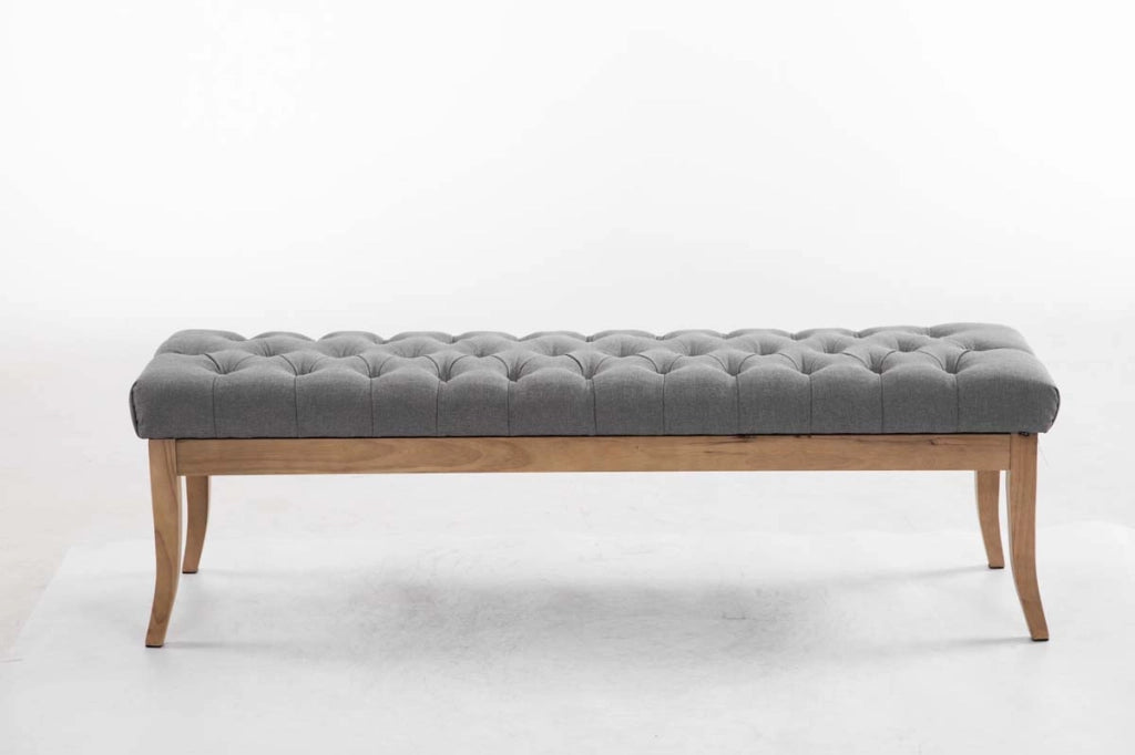 Panca design RAMSES in legno chiaro antico tessuto grigio,150 cm