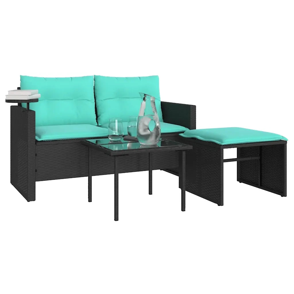 Set Divani da Giardino 3 pz con Cuscini Nero in Polyrattan 365466