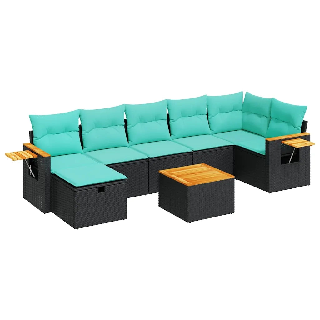 Set Divani da Giardino con Cuscini 8 pz Nero in Polyrattan 3325991