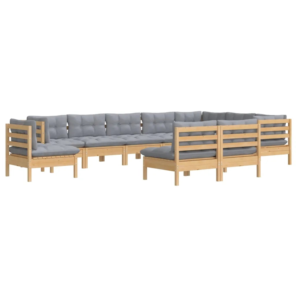 Set Divani da Giardino 10 pz con Cuscini Grigi Massello di Pino cod mxl 39253