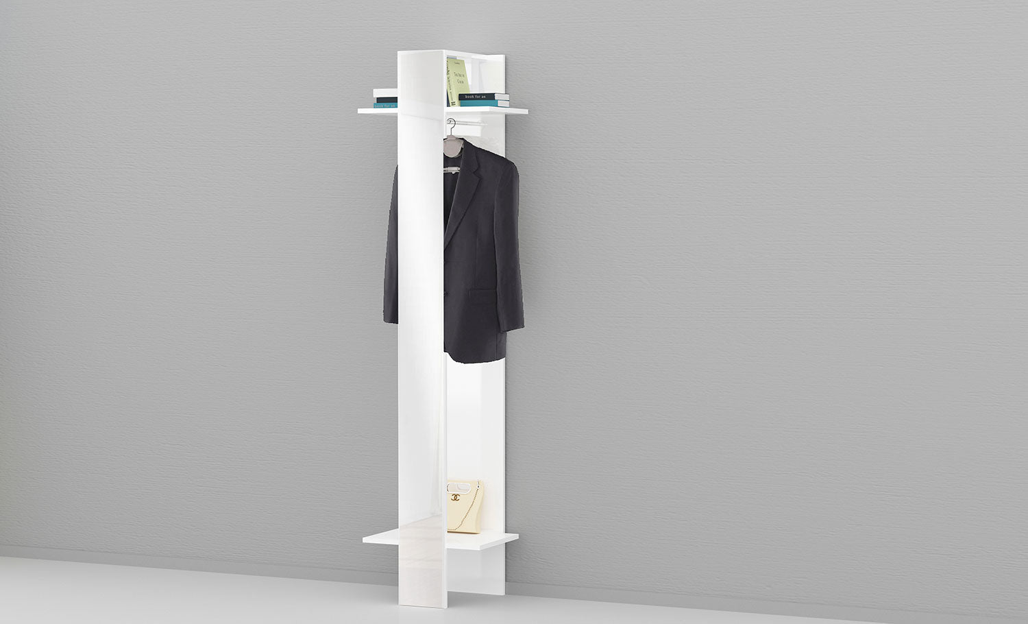 Mobile Appendiabiti con Specchio 50x32x191 cm Kompact Bianco Lucido