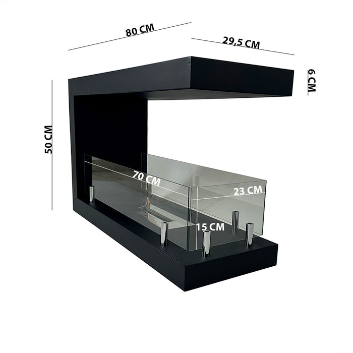 Camino a Bioetanolo da Terra Artico Design Aperto e Vetri Protettivi Serbatoio 850 ml in Acciaio Verniciato Nero