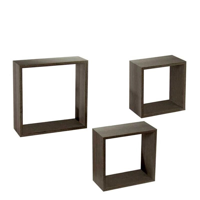 MAURY'S 3 PENSILI QUADRATI IN LEGNO DA PARETE IN TRE MISURE CON FINITURA WENGÈ