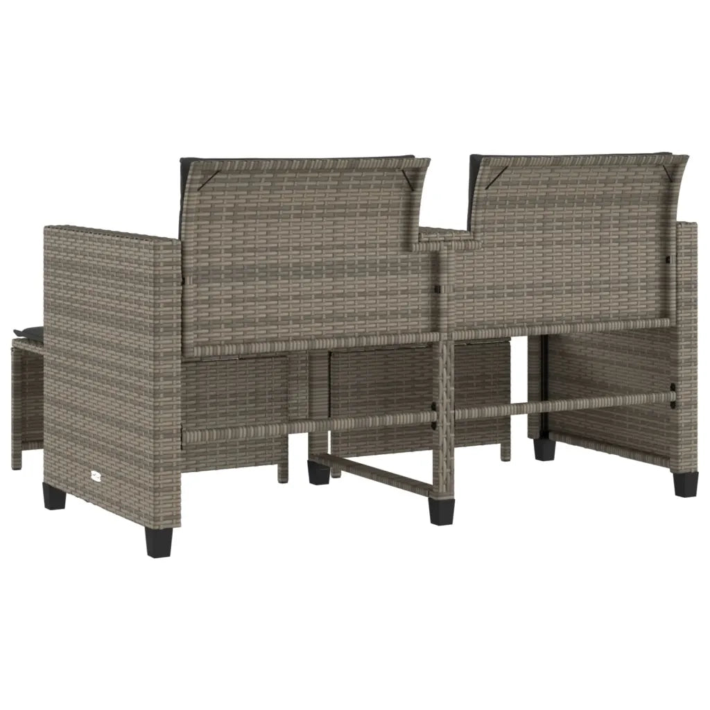 Divano Giardino 2 Posti-Sofa da giardino con Tavolo e Sgabelli Grigio Polyrattan