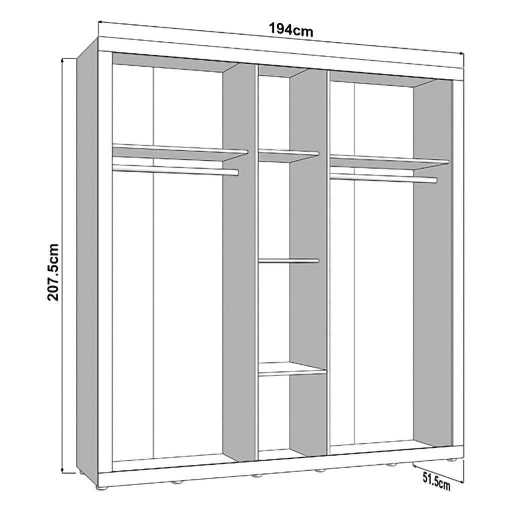 Armadio Camera da Letto Giseny, Guardaroba Grande Appendiabiti, 194x208h cm Bianco Opaco
