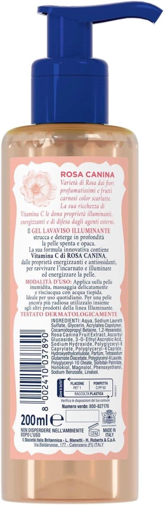 ACQUA ALLE ROSE GEL DETERGENTE VISO ILLUMINANTE CON VITAMINA C DI ROSA CANINA PER PELLI SPENTE E OPACHE 200 ML