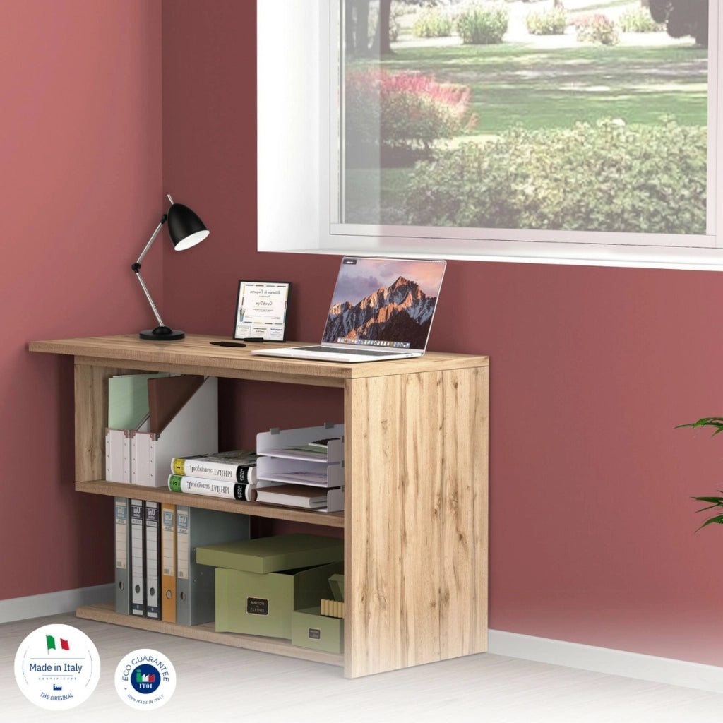 Topazio, Scrivania 2 Ripiani Made in Italy, 120x50x75h cm Marrone Rovere