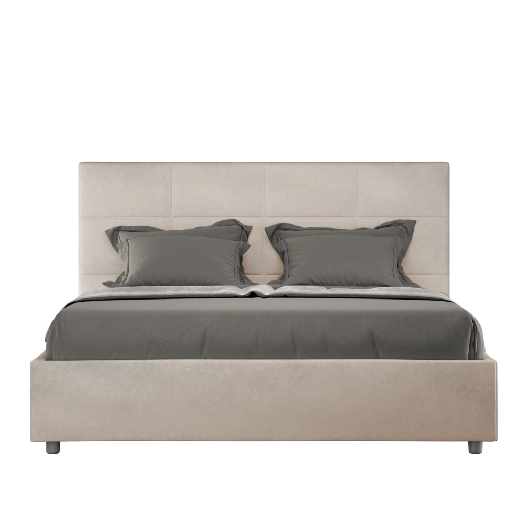 Letto queen size con rete imbottito 150x210 microfibra blu Mika