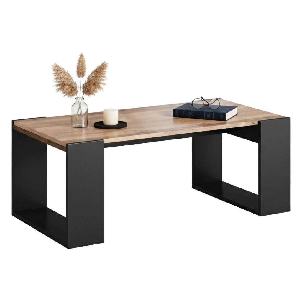 Tavolino da salotto Specchia, Con ampio ripiano, Rialzato da terra, 46x120 h55 cm, Rovere Nodi e Antracite