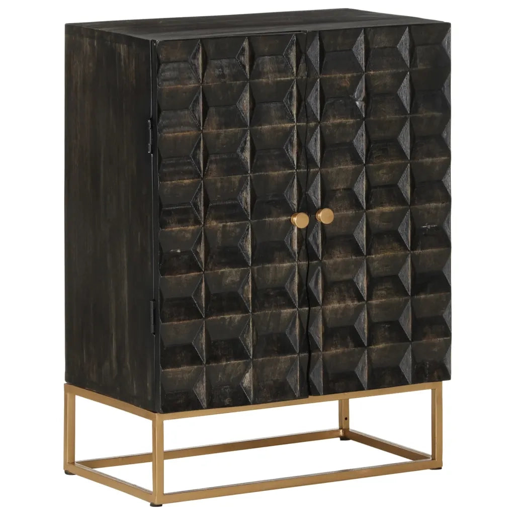 Credenza | Madia | Buffet da pranzo | Armadio da pranzo Nera 55x34x75 cm in Legno Massello di Mango e Ferro