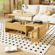 Tavolino da Salotto con Piano Alzabile e Ante in Rattan ¨C Xylo ¨C Legno con Accenti Neri
