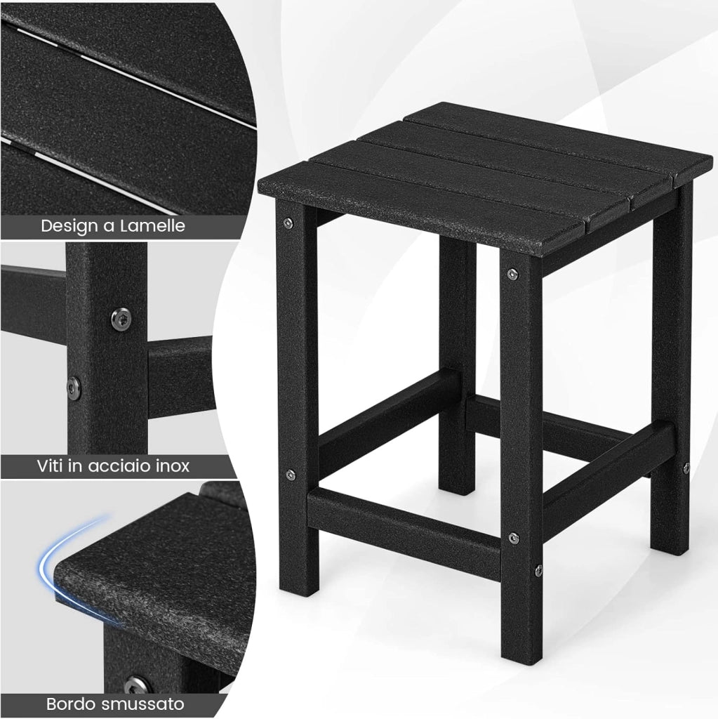 Tavolino da Giardino Quadrato per Esterno, Tavolo Adirondack in HDPE Resistente alle Intemperie, per Interno ed Esterno Patio, Portico, Giardino, Facile Manutenzione (nero)