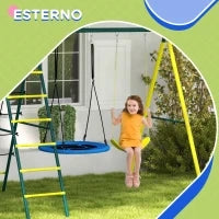 Set Altalene da Giardino Rotonda e Classica, Scalette in Acciaio e Corda e Canestro per Bambini 3-8 Anni