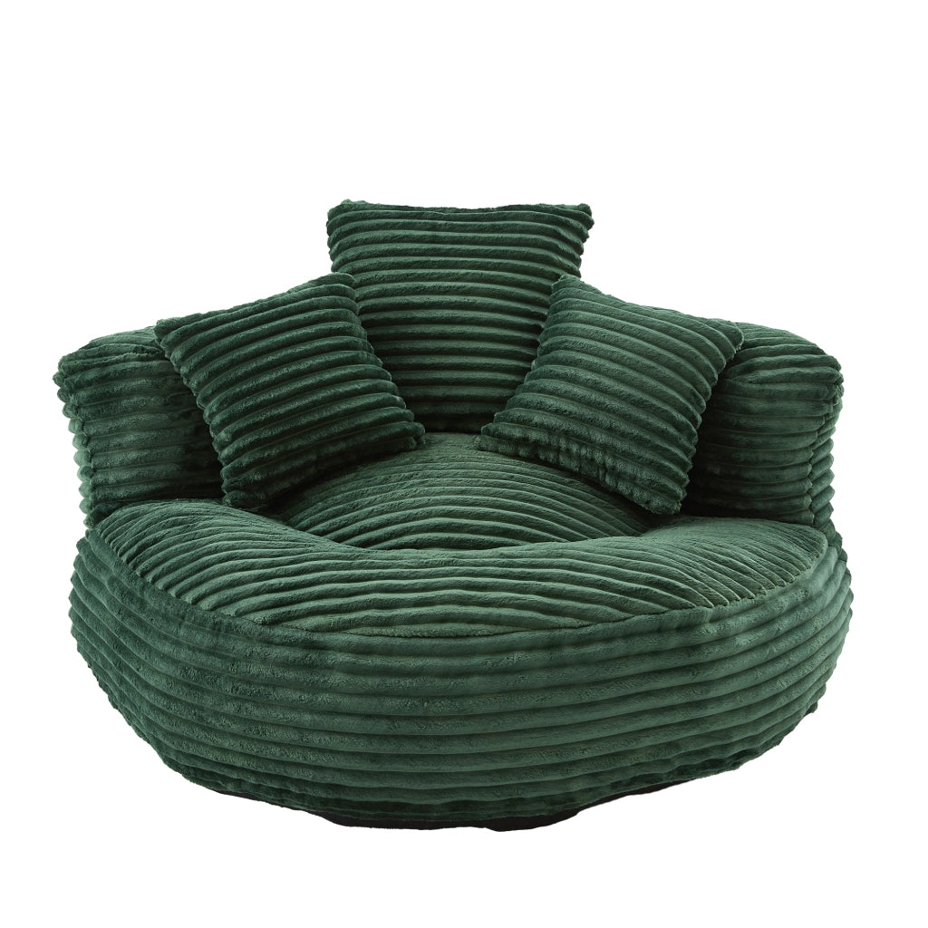 Poltrona a sacco in velluto a coste verde smeraldo, sedia lounge ergonomica con schienale alto e braccioli