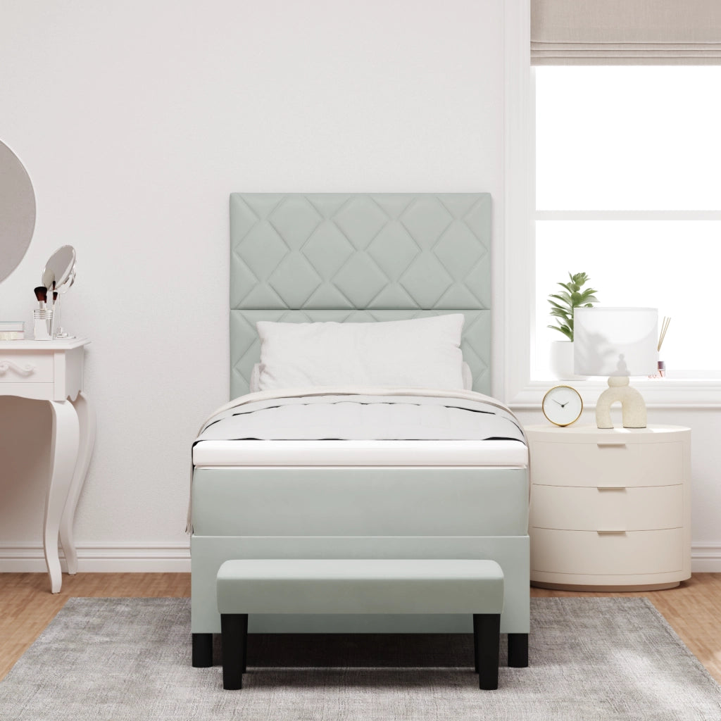 Letto con Box Spring e Materasso & Panca Grigio Chiaro 90x200 cm Velluto
