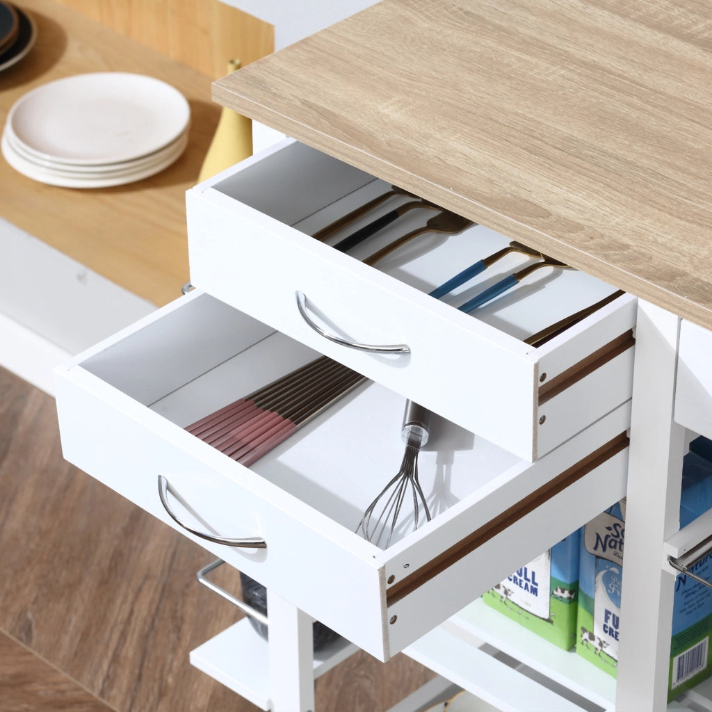 Carrello da cucina multifunzione con cassetti e cestini ¨C zephmum ¨C 92x37x82 cm bianco