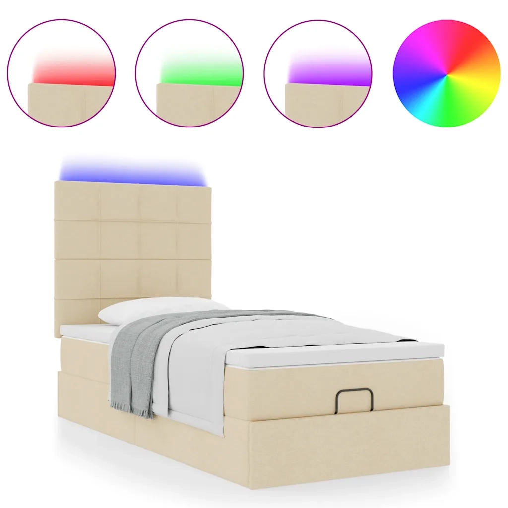 Struttura Letto Pouf con Materasso Crema 100x200 cm in Tessuto