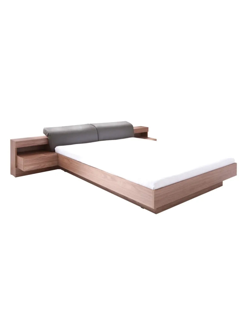 Letto 160x200 RENATO colore noce con doghe e comodini con LED integrati