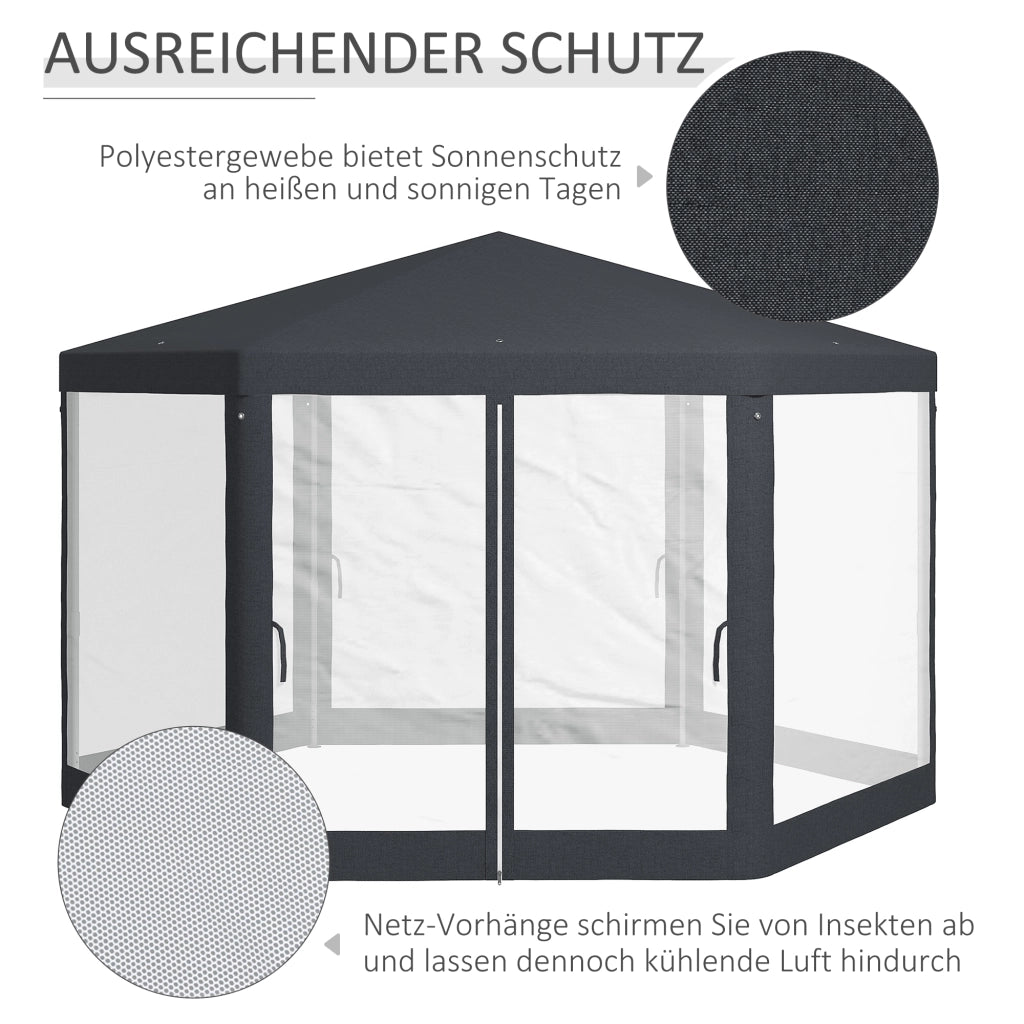 Gazebo esagonale da giardino ¨C zephmum ¨C Grigio scuro, metallo, 394x341x250 cm
