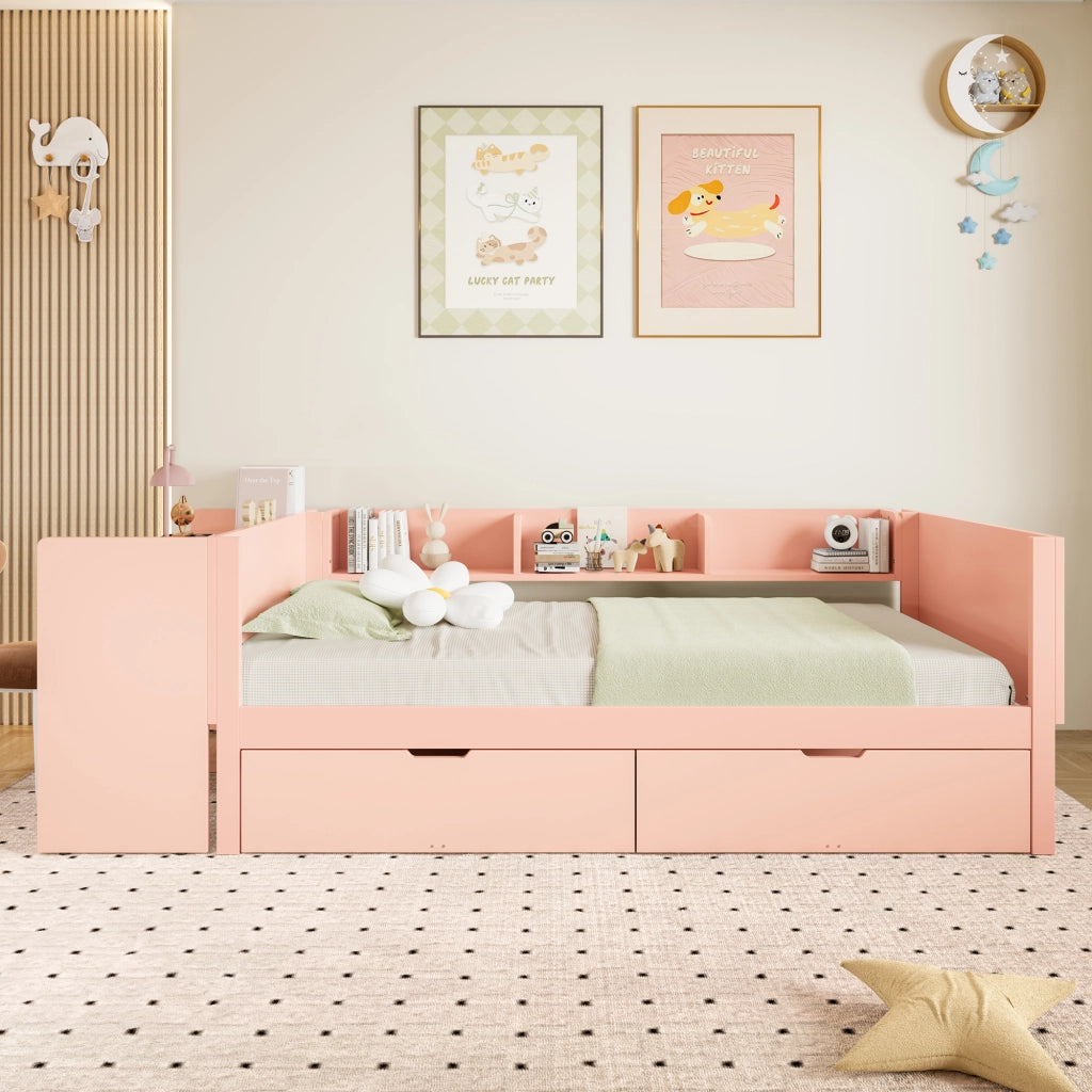 Letto basso con scrivania in pino e truciolare 90x200 cm