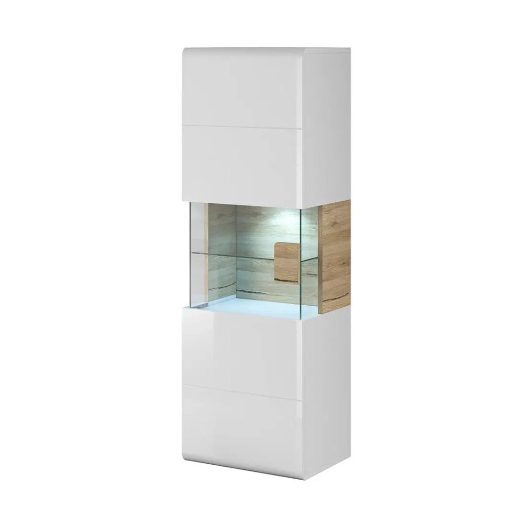 Vetrina sospesa + LED collezione OHIO color bianco e finiture in rovere.