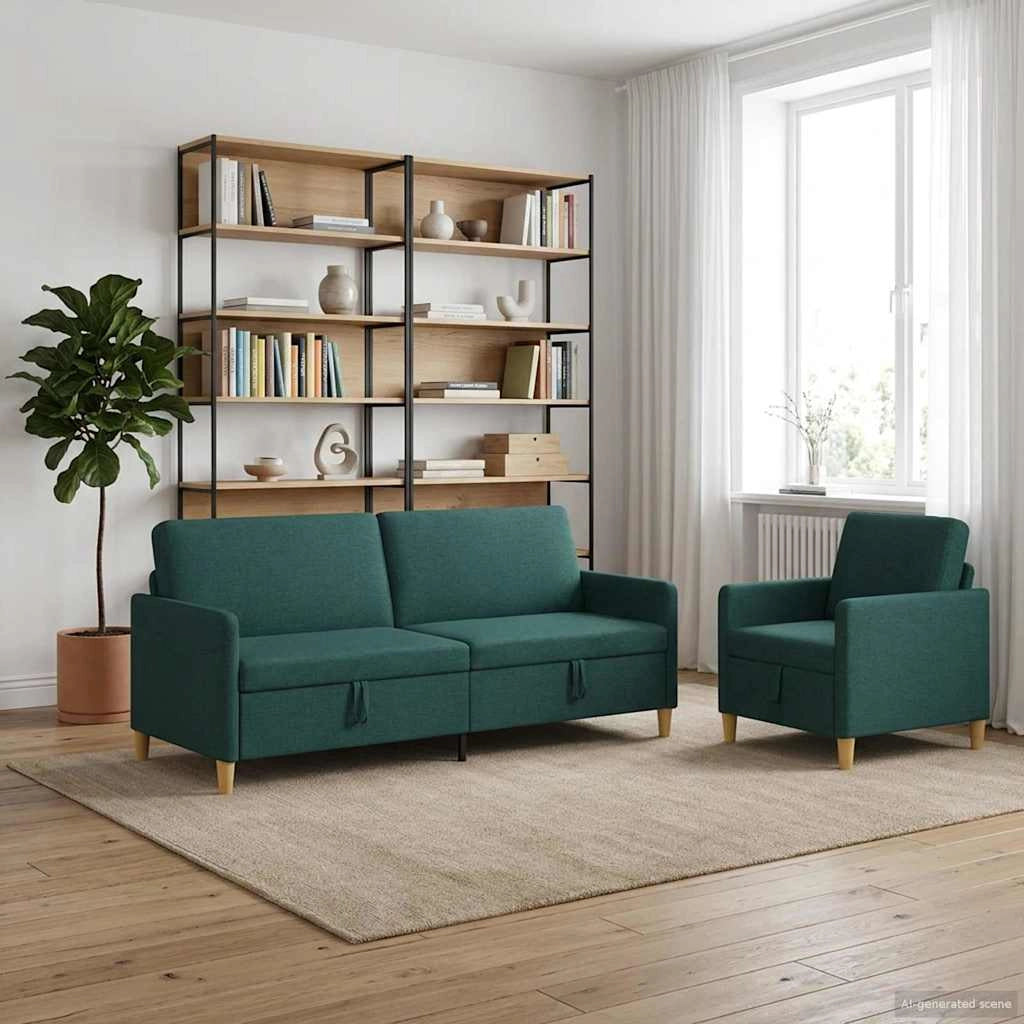 Set di Divani con Storage 2 pz Verde Scuro Poliestere 3429237