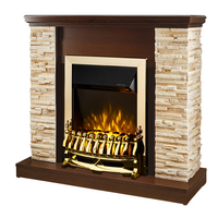 Camino Elettrico da Pavimento 90,3x98x30 cm Effetto Fiamma 2000W Rock & Galileo Gold Noce