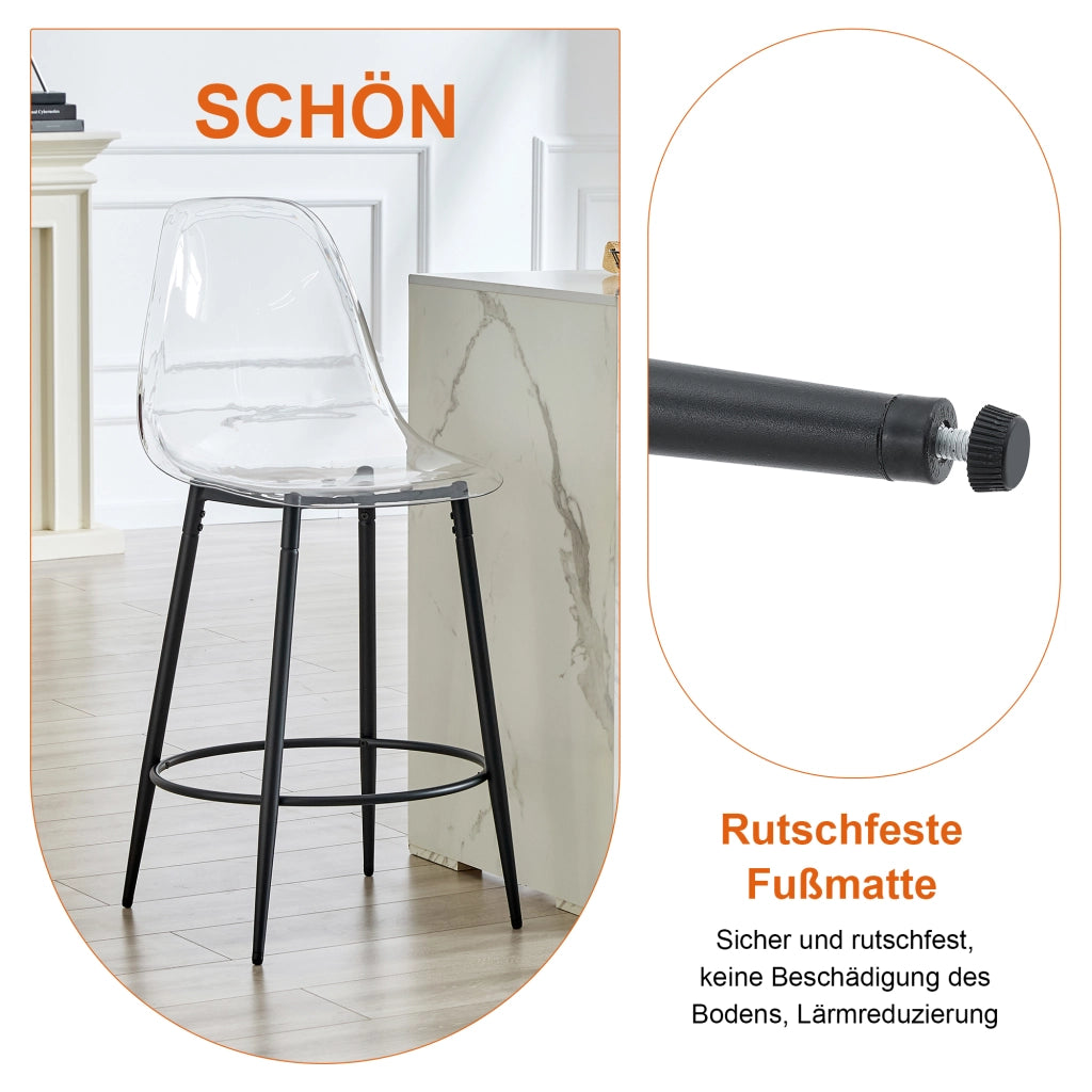 Set Bar Tavolo in Vetro 89 cm e 2 Sgabelli ¨C MINIMAL ¨C Nero, Metallo, con Poggiapiedi