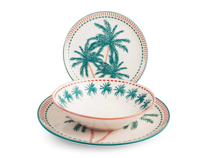 Servizio 18 piatti tavola haiti in stoneware decorato.