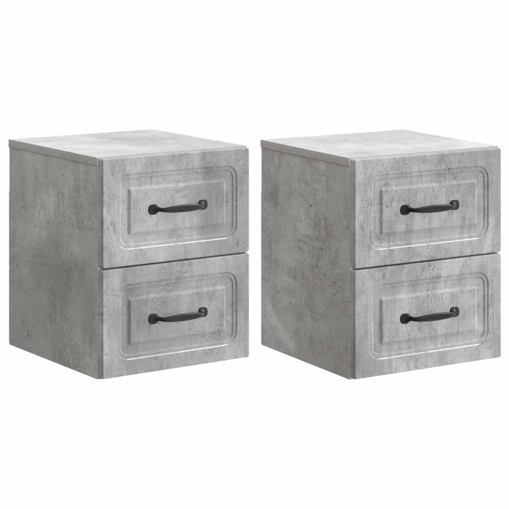 Set di 2 Comodini | Armadio da Notte | Mobiletto da notte a muro con cassetto Grigio Cemento