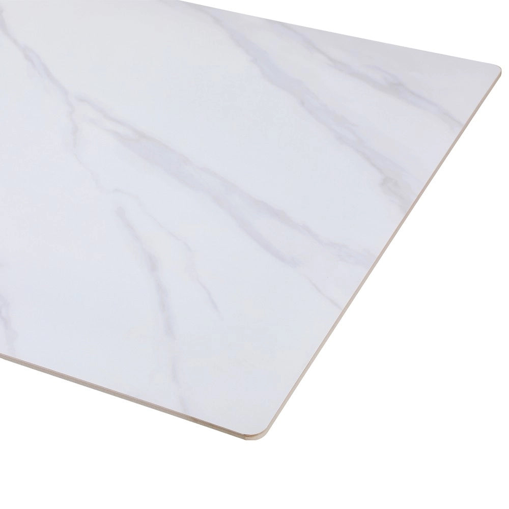 Tavolo da Pranzo Hunter 160×90 cm in Ceramica Effetto Marmo Bianco con Gambe Design Bianche