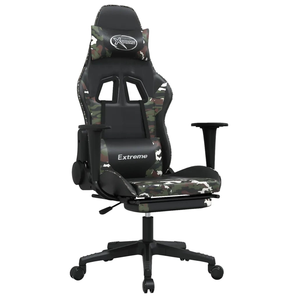 Sedia da Gaming | Sedia da e-sports con Poggiapiedi Nero e Mimetico in Similpelle